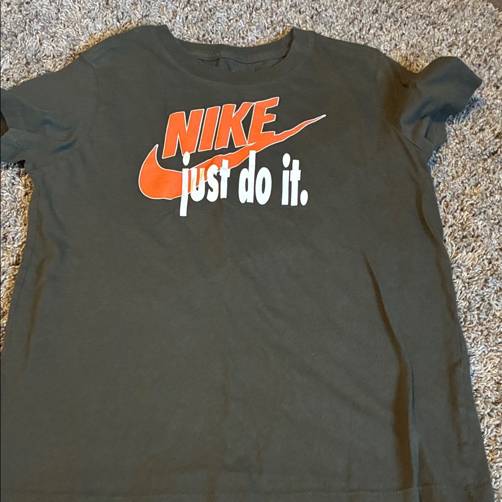 Nike Olive Green Tee with Orange & White Swoosh